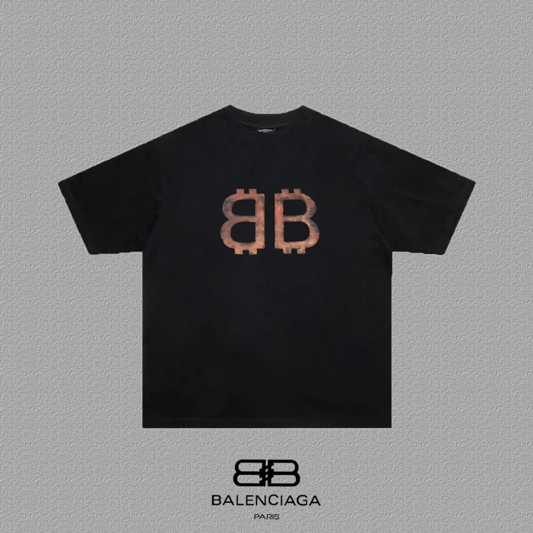 P80✨🔥 BALENCIAGA Paris lettering printed short-sleeved T-shirt, custom-woven and dyed 280g combed cotton heavyweight fabric, zero color difference in thread, perfect details, different from the current version on the market, welcome to compare, Same Style for men and women, must-sell in the picture above Color: White Black Size: 1 2 3 4
